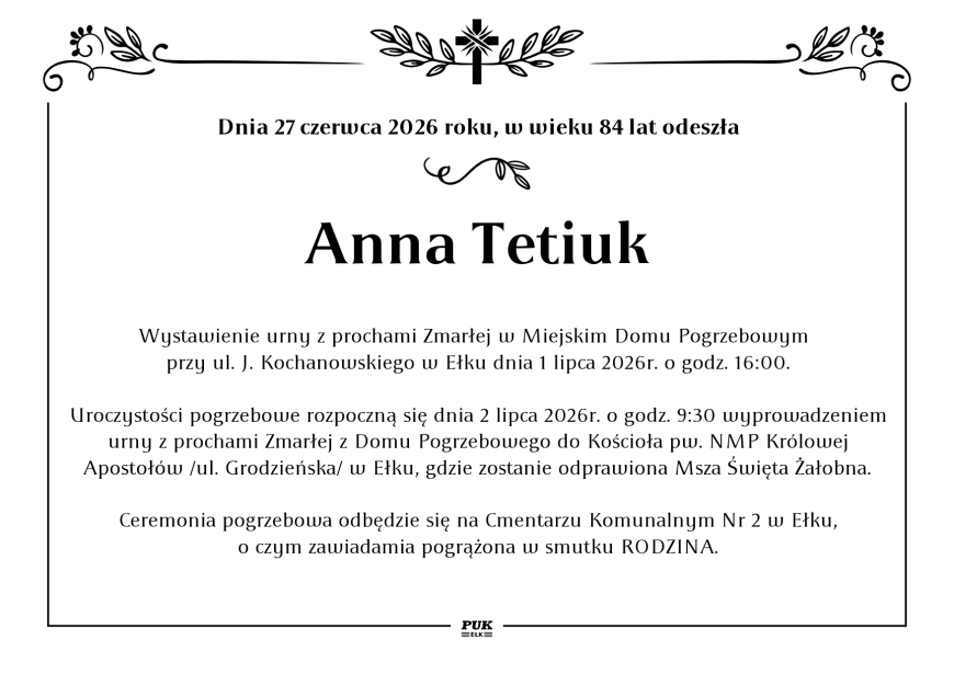 Anna Tetiuk - nekrolog